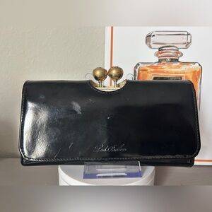 Ted Baker Elegant Black Clutch with Gold Accents- restored